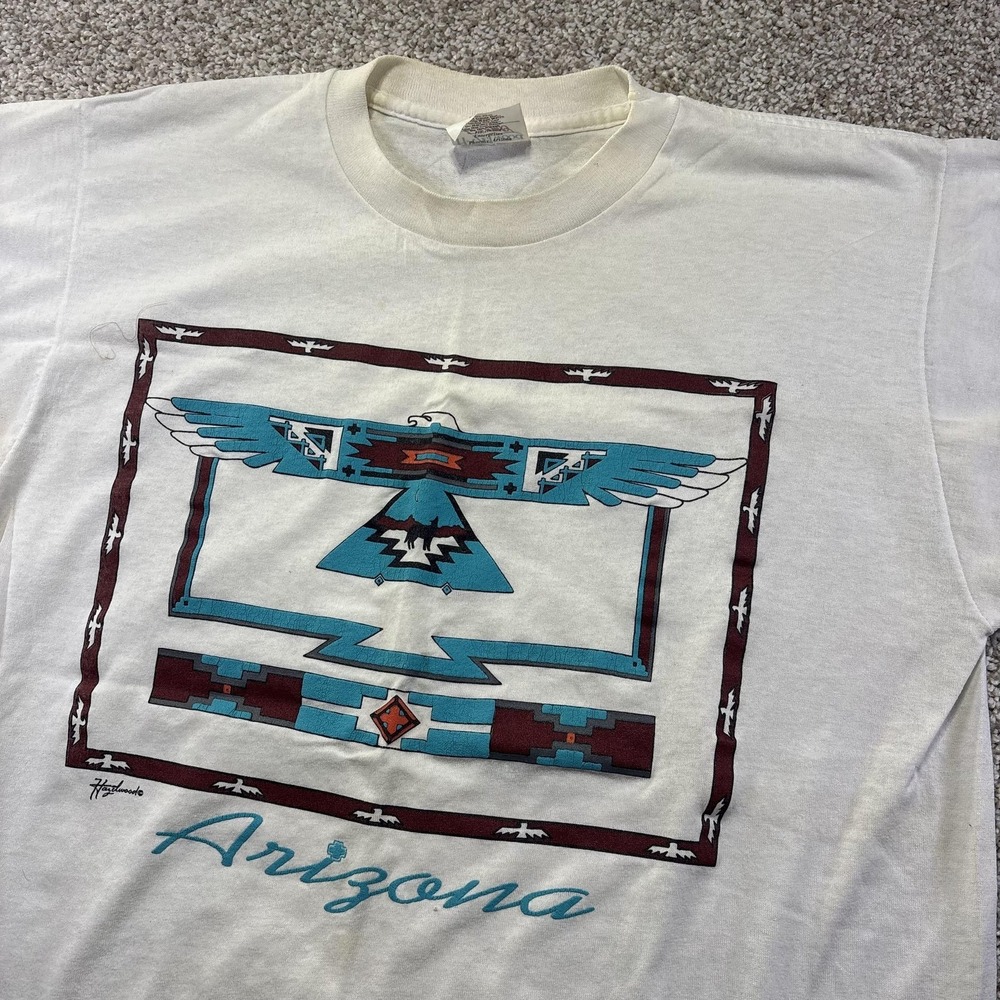 Vintage Hazelwood Arizona Shirt Mens Large White Southwestern Thunderbird 90s